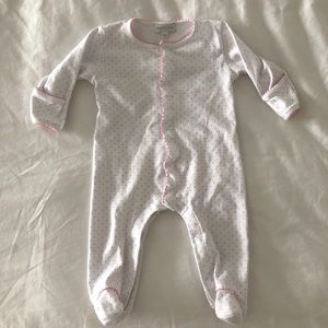Magnolia Baby White & Pink Dotted Baby Girl Footed Pajamas / play suits, 3m
